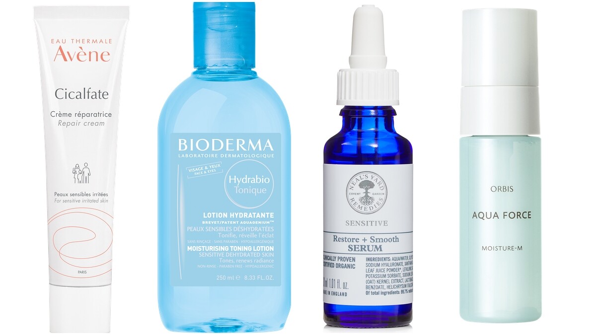 Avene 再生修護霜,NT700。Bioderma保濕水潤化妝水,NT790。Neal’s Yard Remedies 舒敏平衡精華,NT2,500。Orbis 水原力保濕液,NT740。