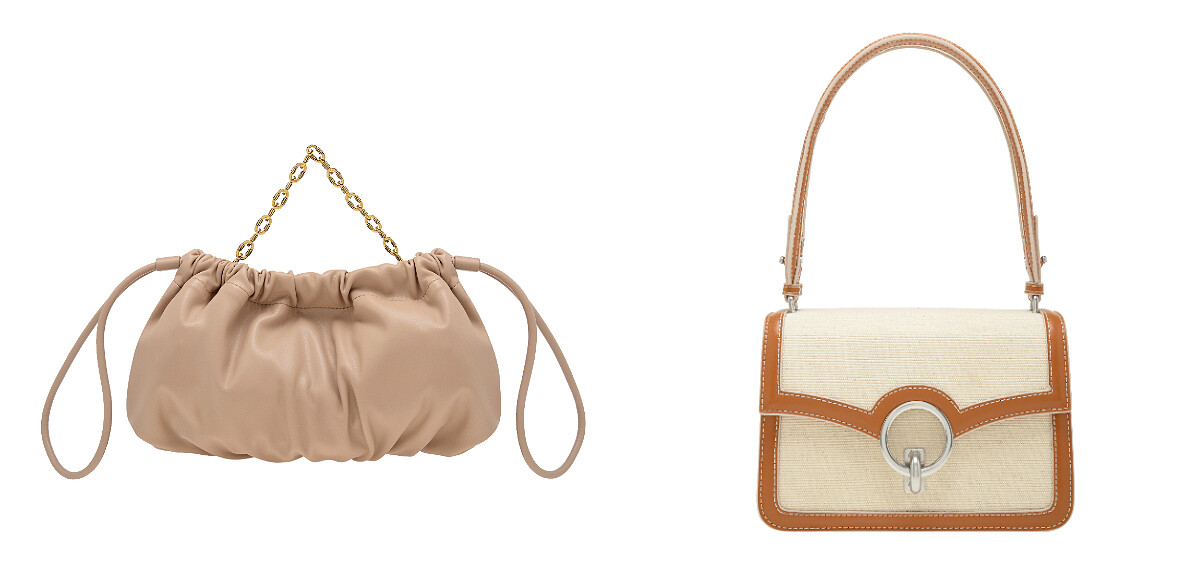 抽繩雲朵包，NT2,190、經典圓扣肩背包，NT2,390 