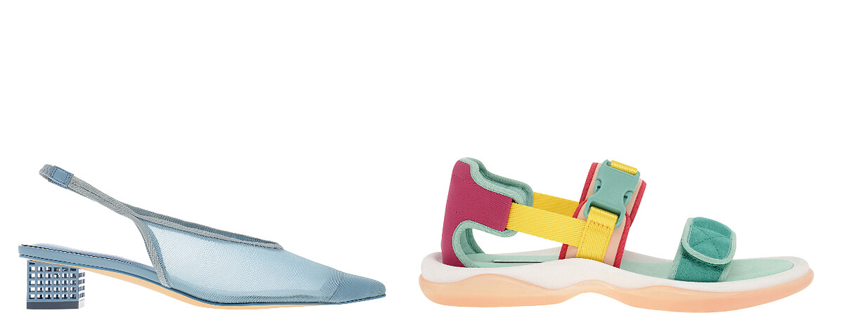 藍色網紗低跟鞋，NT1,790、運動風休閒涼鞋，NT1,890