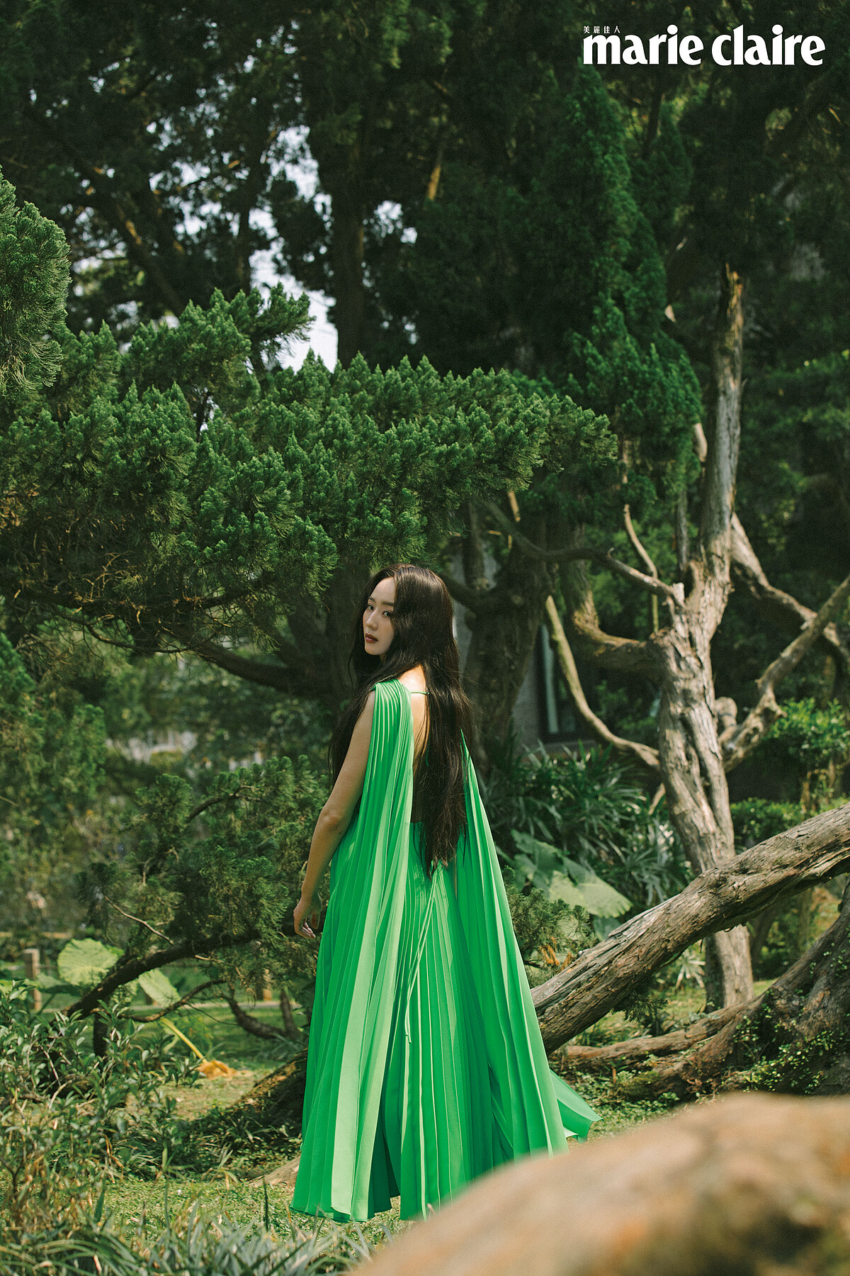 百褶露背洋裝，Valentino。