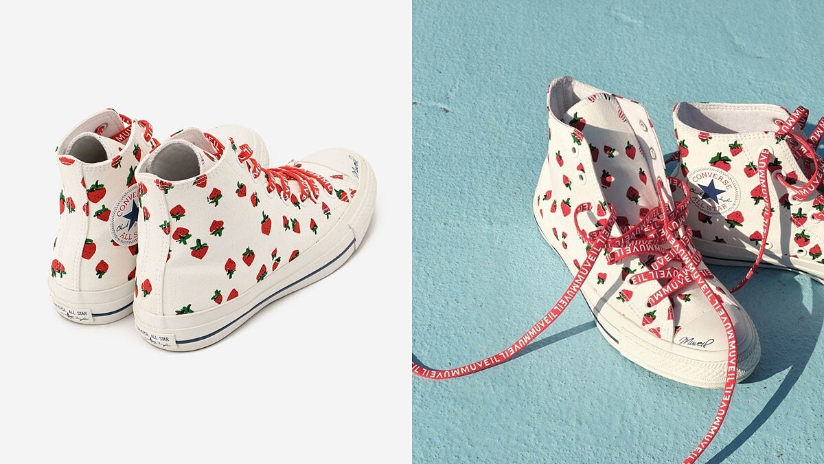 還沒上市就造成討論！Converse X日系品牌Muveil推出All Star聯名系列，小草莓佈滿鞋身太俏皮