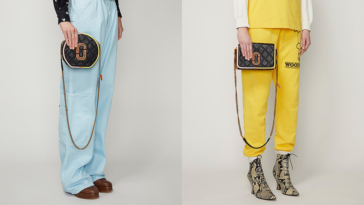 Marc Jacobs 經典黑The Status復古格紋小圓包(撞色緄邊款)，NT21,900、 經典黑The Status復古格紋翻蓋方包(撞色緄邊款)，NT25,900。