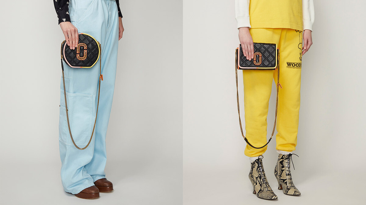 Marc Jacobs 經典黑The Status復古格紋小圓包(撞色緄邊款),NT21,900、 經典黑The Status復古格紋翻蓋方包(撞色緄邊款),NT25,900。