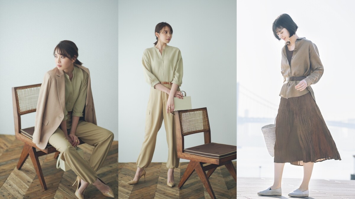 （左起）亞麻混紡七分袖開領上衣（NT$790）、特級亞麻長袖襯衫（NT$990）