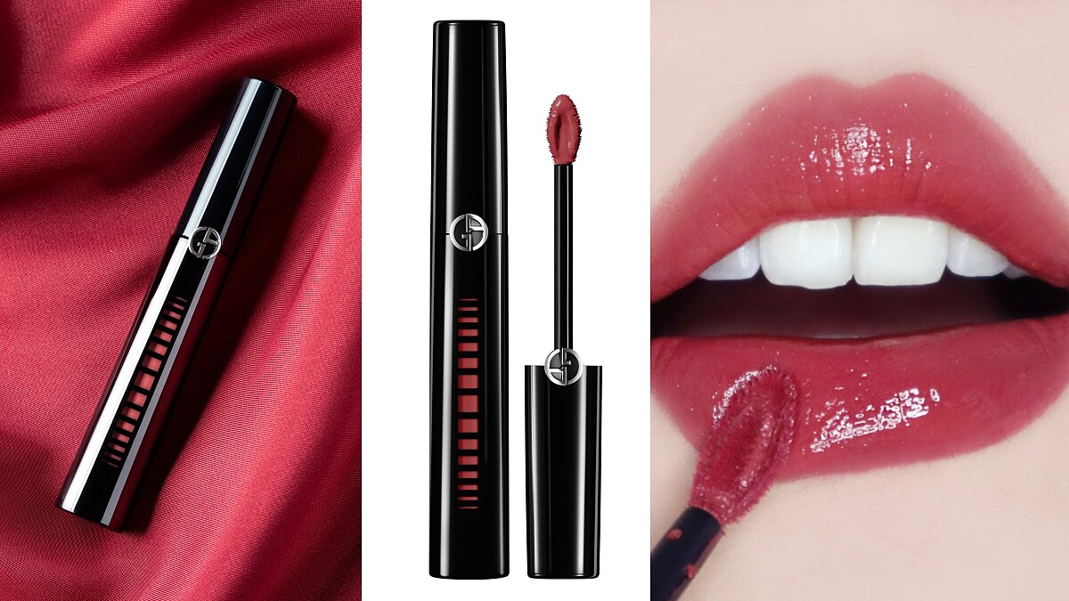 Armani全新黑管「奢華訂製鏡光水唇釉」，超顯色極亮鏡面光澤卻完全不黏膩，#503濃色玫瑰必收，台灣搶先全球上市