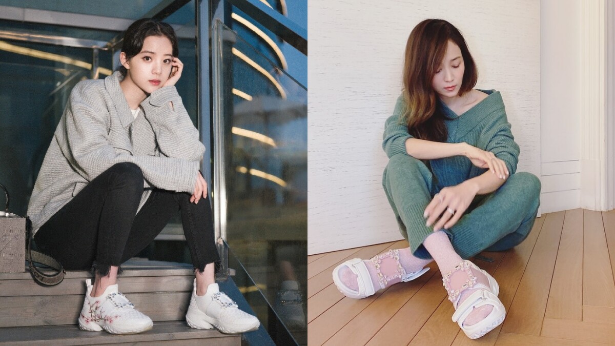 為呼應潮流，近年方釦推出運動鞋、涼鞋，也受到女星們的青睞。（左起）歐陽娜娜、侯佩岑都穿過。