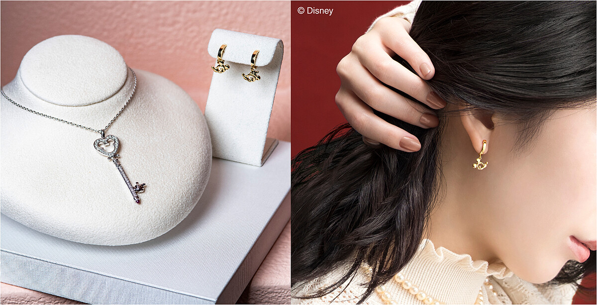 Mickey鑰匙項鍊、Mickey造型耳環。