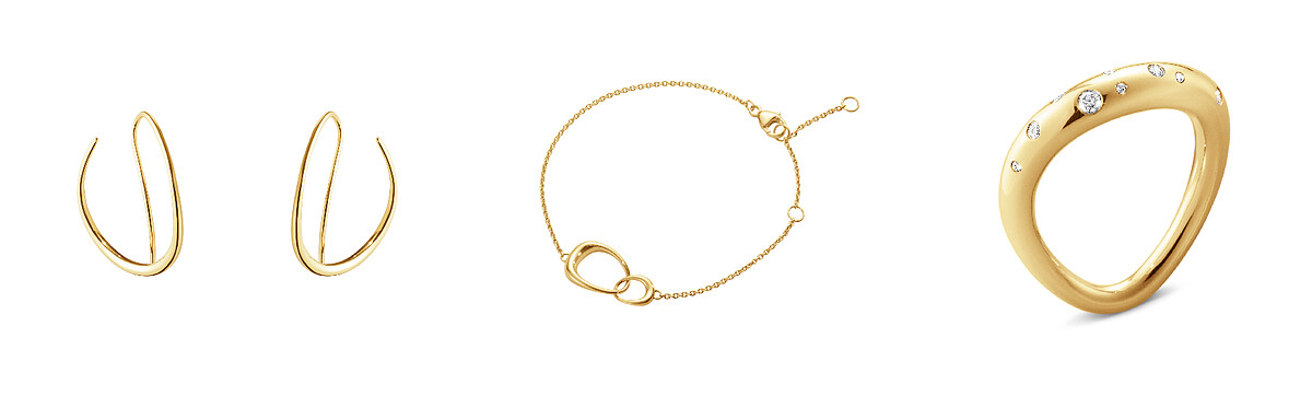 OFFSPRING系列18K金耳鉤，NT31,500、OFFSPRING系列18K金手環，NT27,000、18K金戒指，NT56,500。