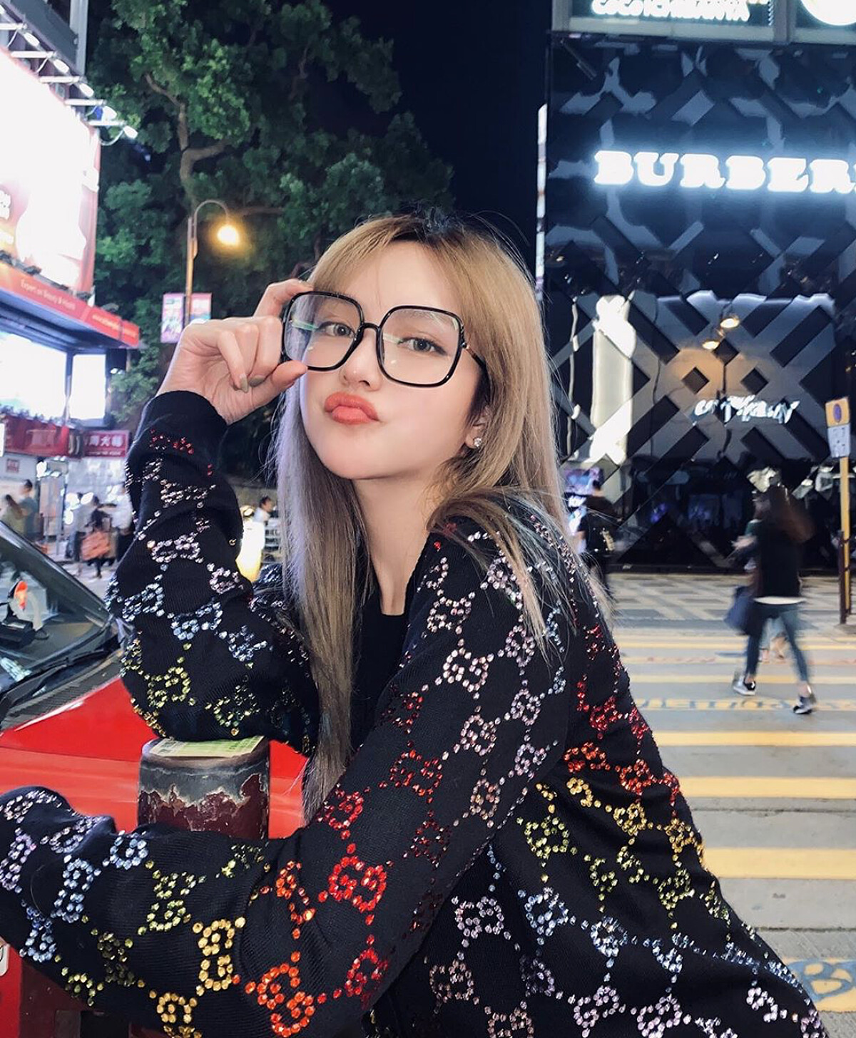 Gucci彩色水鑽GG Logo毛衣配平光眼鏡