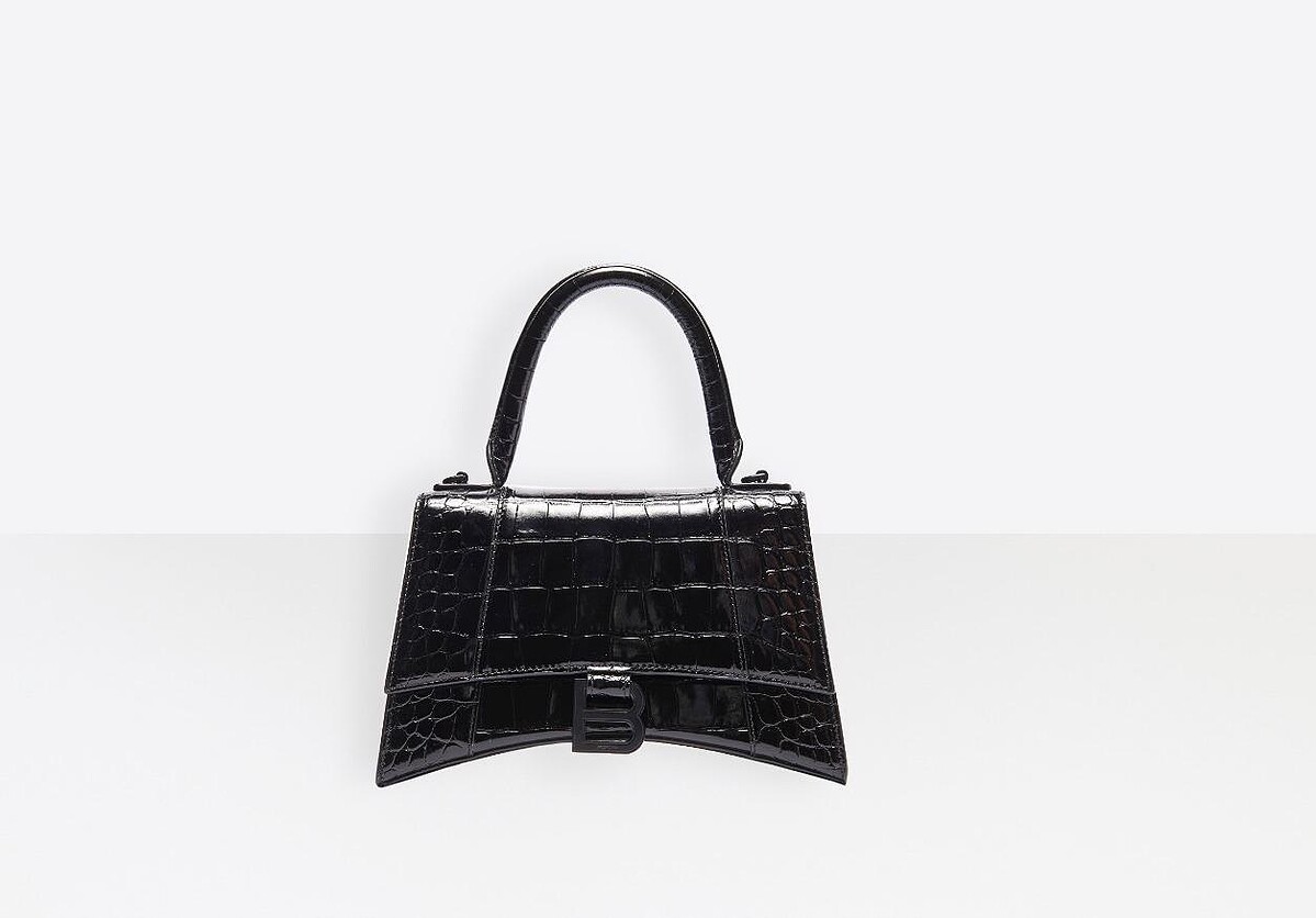 Balenciga HOURGLASS TOP HANDLE XS 迷你黑色鱷魚壓紋沙漏包（NT$51,600） 