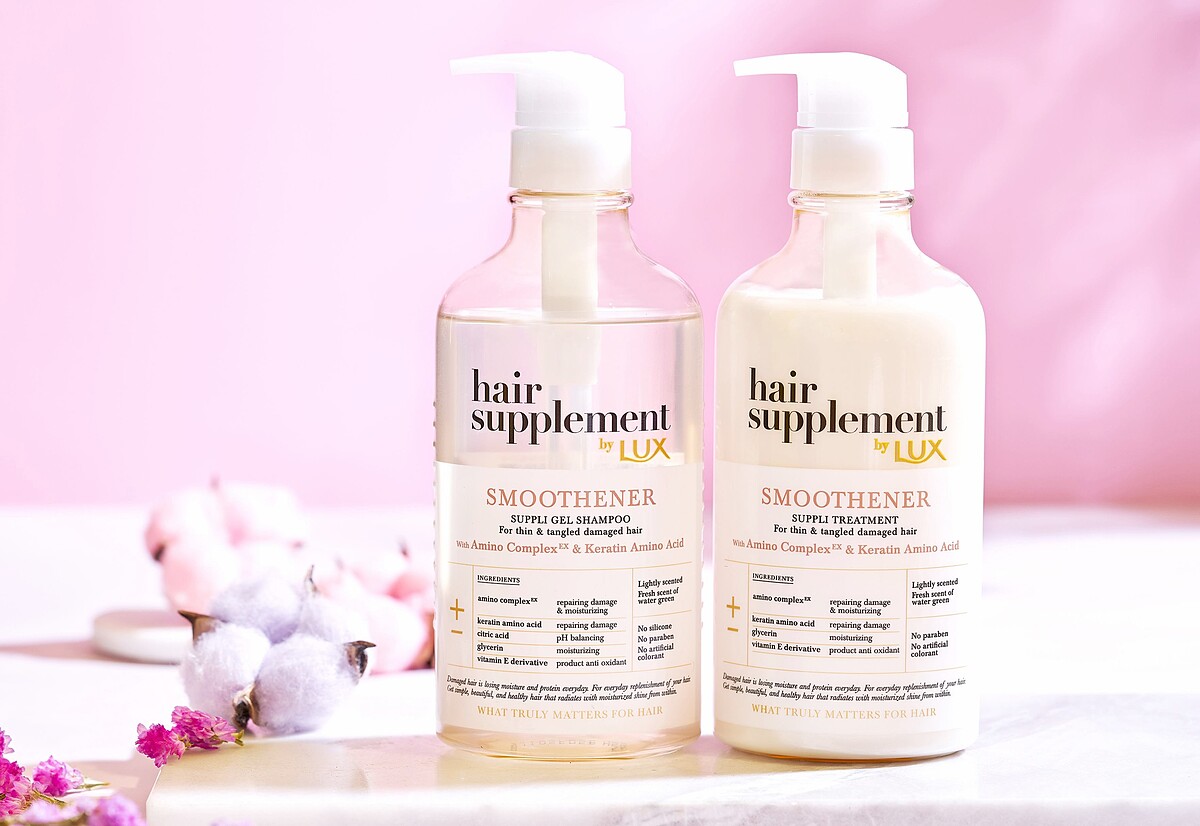 LUX髮の補給機能飲*角蛋白胺基酸洗護,特別適合細軟扁塌髮,讓秀髮豐盈不扁塌。