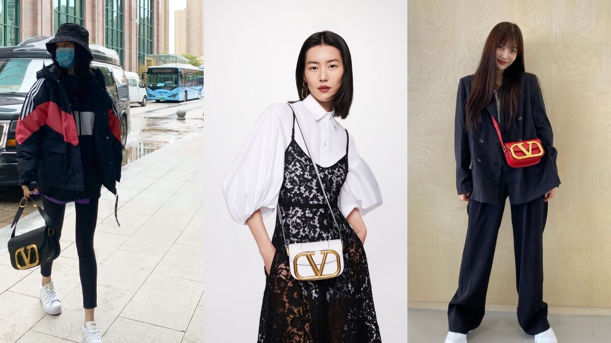 楊冪手拿大尺寸；劉雯、韓星Joy背的是小尺寸