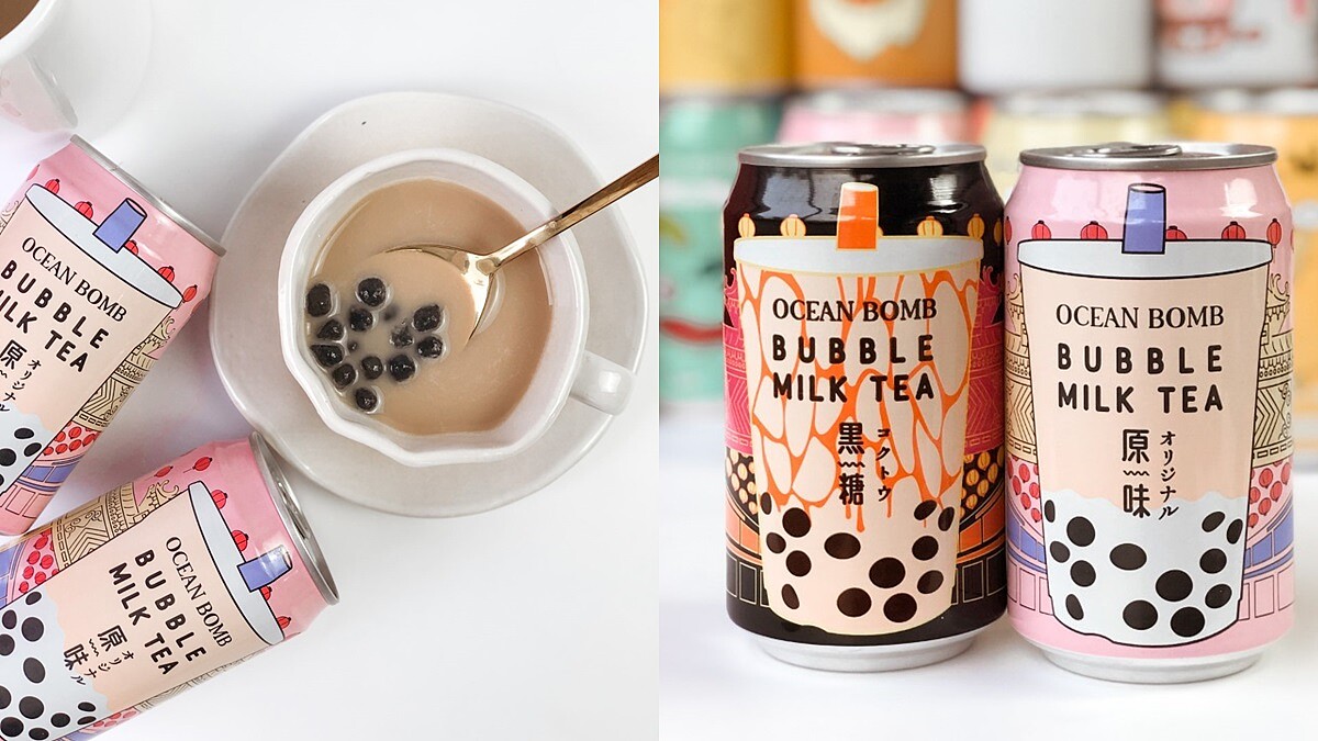 Ocean Bomb推出罐裝珍奶了！黑粉台味俏皮包裝，兩款限量珍珠奶茶口味必喝