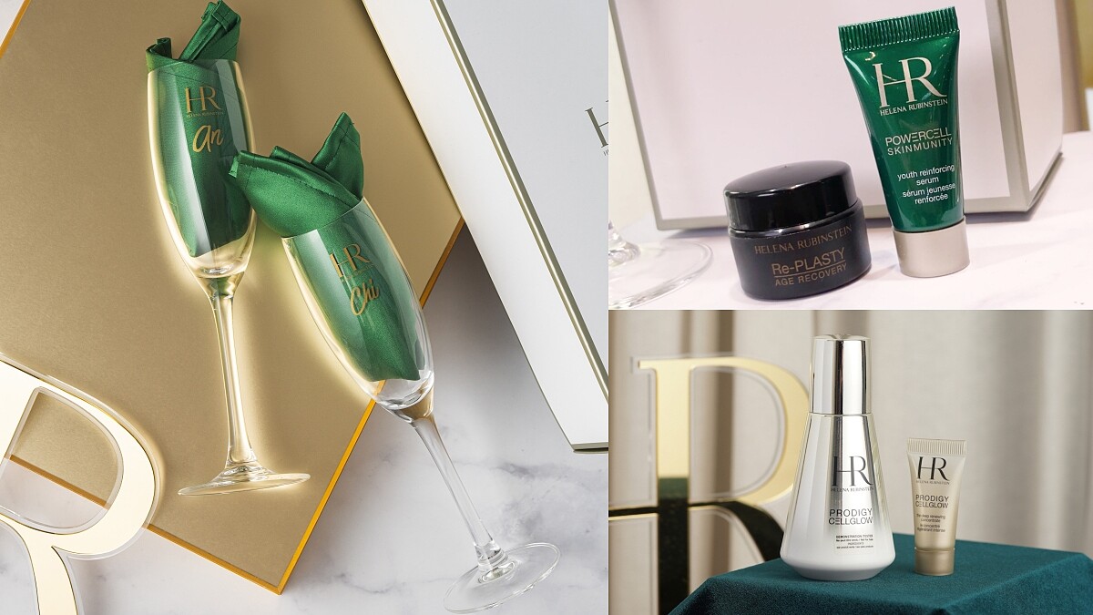 HR 赫蓮娜全台第二個專櫃「新光南西」開幕，一百份黑繃帶與綠寶瓶大方送出，還有客製化香檳杯