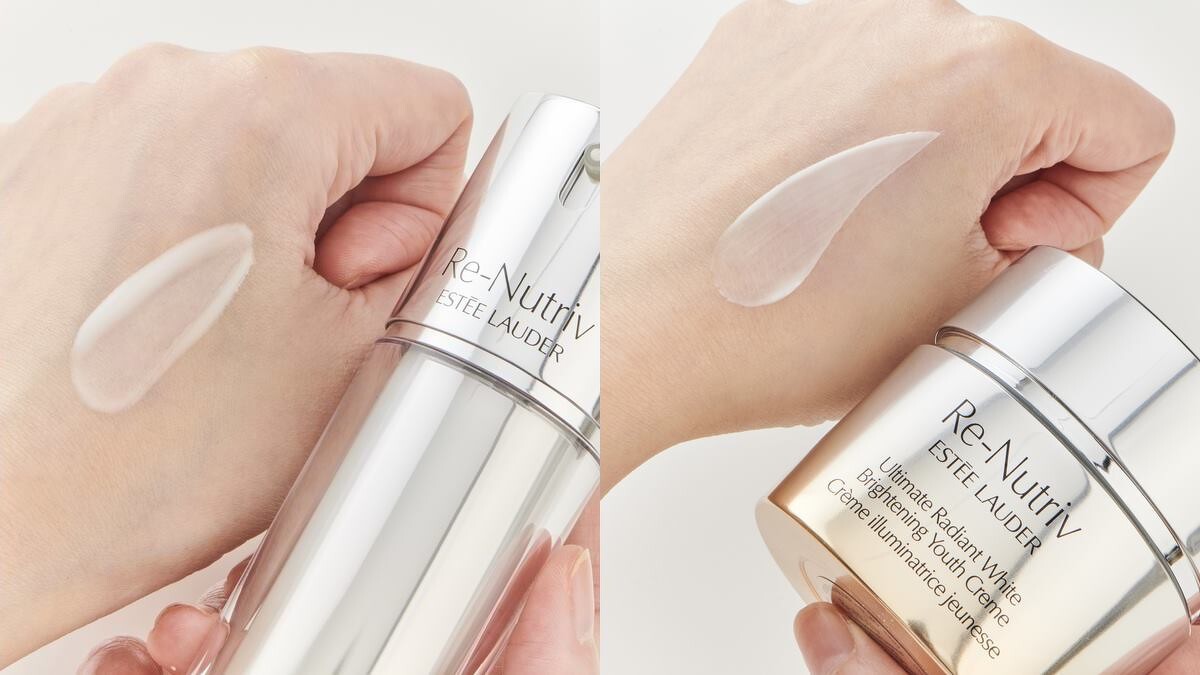 雅詩蘭黛 白金級絕世花秘淨白精粹，30ml，N12,000。 白金級絕世花秘淨白乳霜， 50ml，NT12,000。