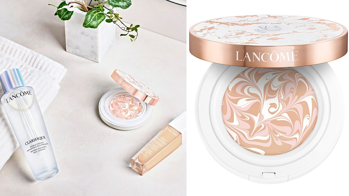 蘭蔻2020年「人間最美大理石拉花氣墊」超極光精華水粉霜，注入68%極光水精華，一拍爆水又發光