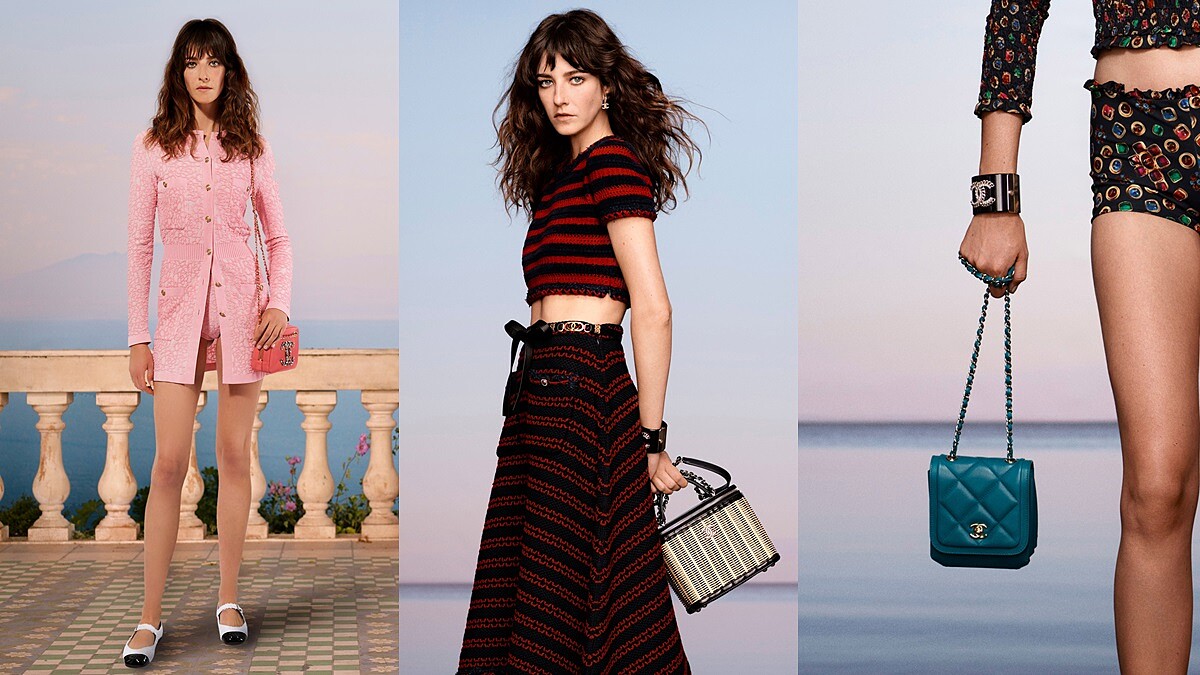 最時髦的海灘穿搭在Chanel Cruise 2020/21度假系列都能找到，泳裝式連身褲、草編涼鞋、竹編化妝箱包每一款都不想錯過