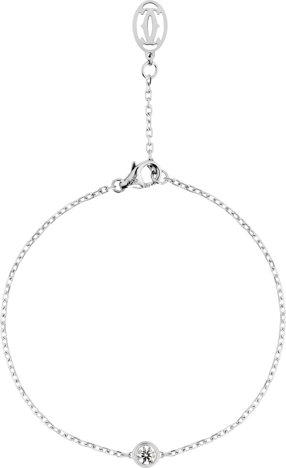 L&eacute;gers de Cartier鑽石手鍊 白K金，鑲嵌一顆圓形明亮式切割鑽石。參考價格NT$ $25,100起