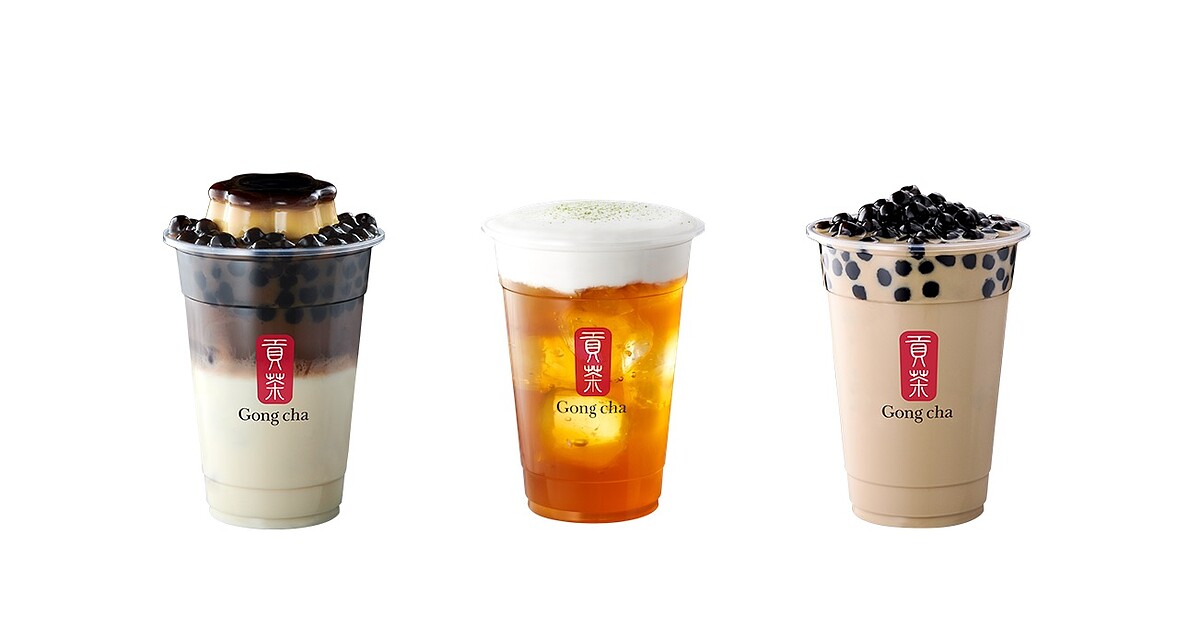 焦糖布丁珍珠拿鐵、奶蓋綠茶、珍珠奶茶