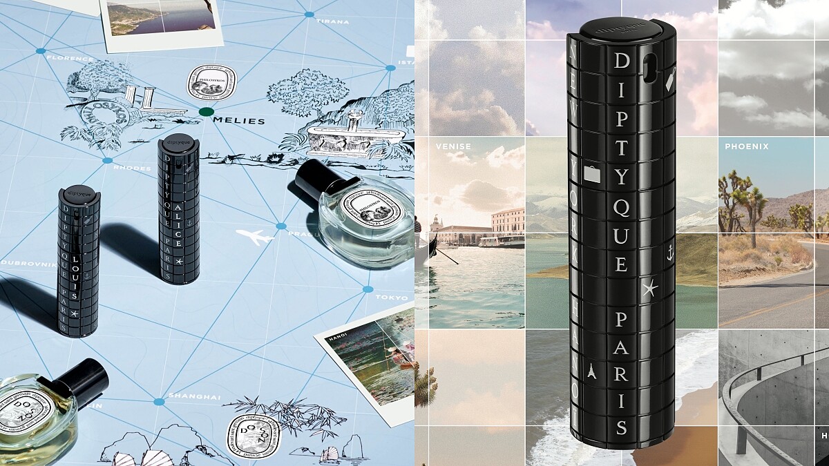 diptyque 推出旅行裝香水瓶，酷黑外殼寫著各國英文，還可以隨意拼字變成客製化小物！