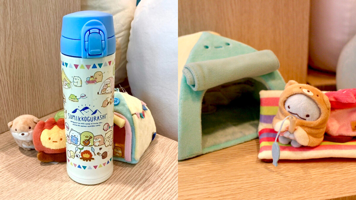 誠品生活信義店｜「角落小夥伴」療癒登場｜露營系列鋼瓶水壺｜推薦價2,040元(左圖)；露營系列大帳篷｜推薦價2,130元(右圖)。