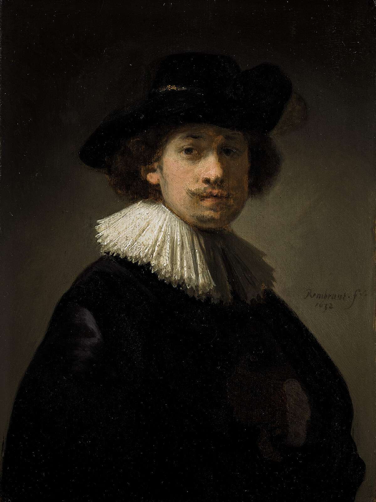 Rembrandt Van Rijn, Self-portra]it, wearing a ruff and black hat, 1632