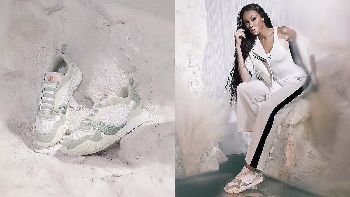 Puma聯手白斑超模Winnie Harlow演繹全新鞋款Puma Kyron，夏季新色霧灰橄欖綠、霧灰奶茶太欠買