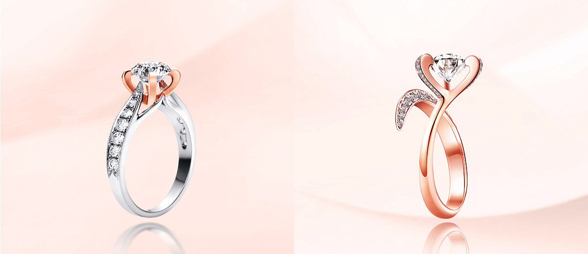 心坎鑲四瓣心戒指、心坎鑲戒指