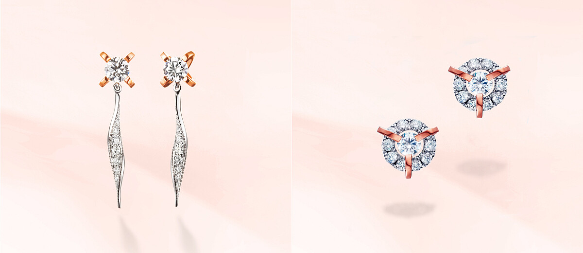 心坎鑲四瓣心耳環、心坎鑲璀璨版耳環