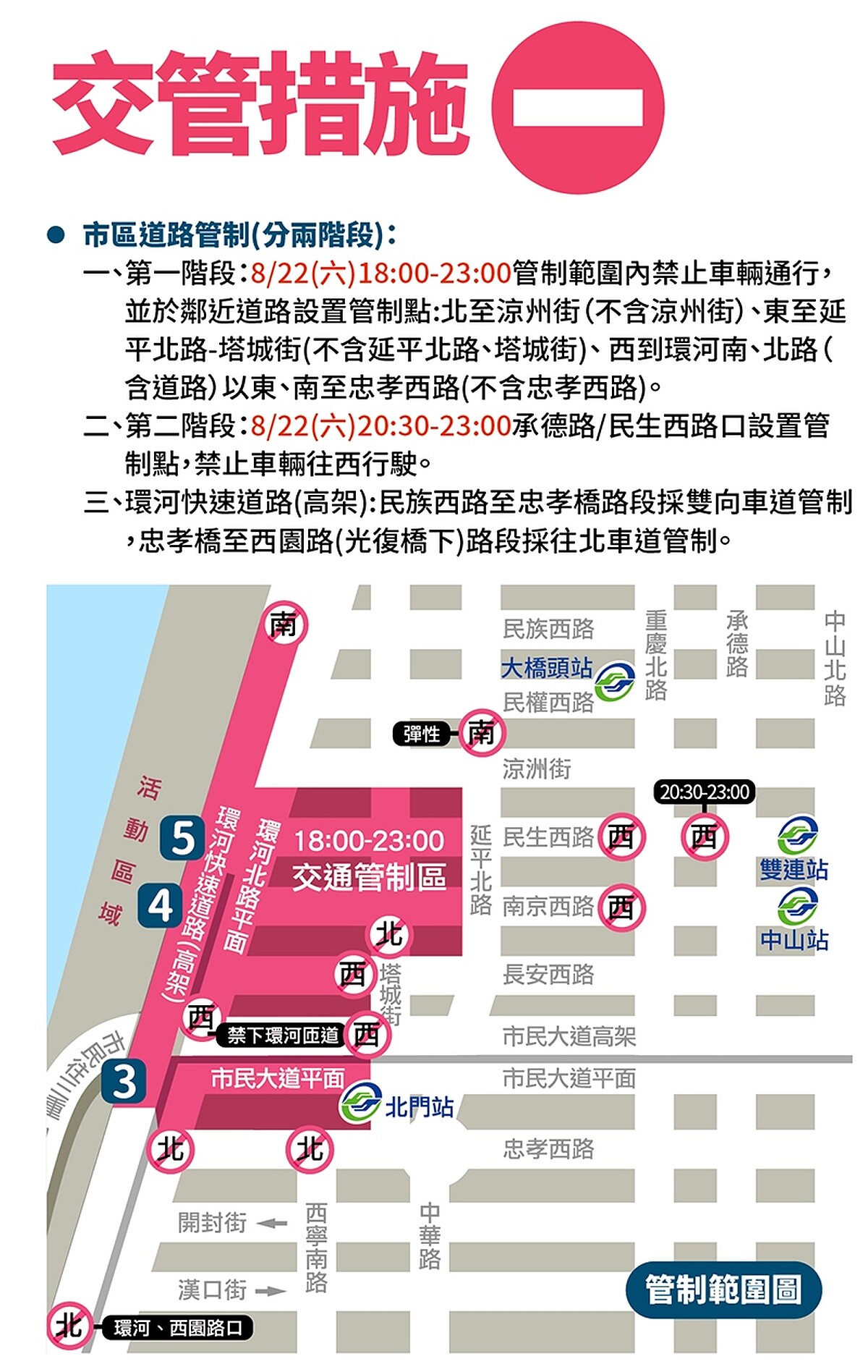 8/22當天交通管制範圍