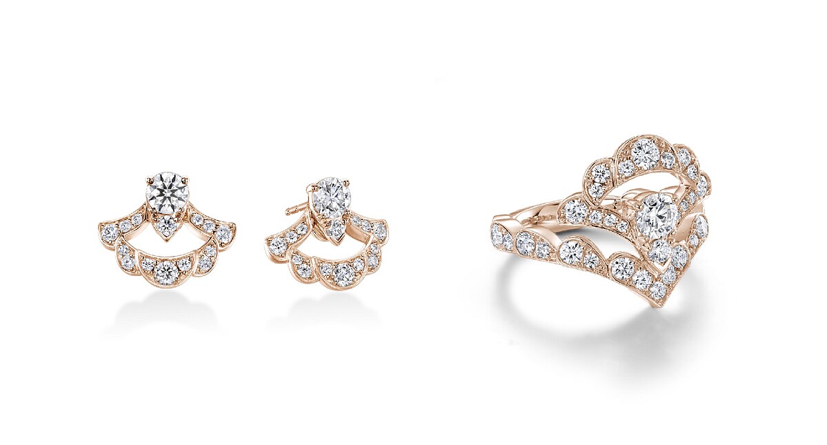 LORELEI REVERIE系列玫瑰金鑽石耳環、玫瑰金鑽石戒指
