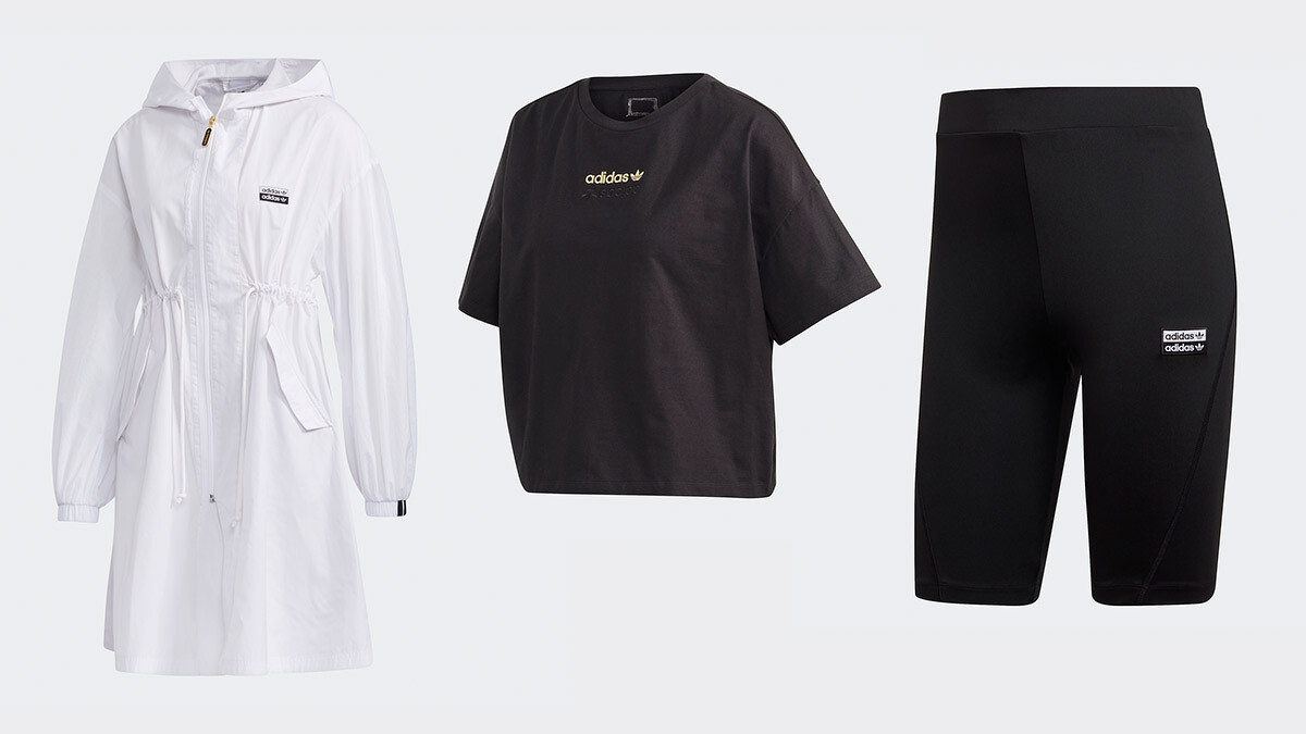 R.Y.V.白色長版夾克 NTD3,890、R.Y.V.短版上衣 NTD1,490、R.Y.V.黑色車褲 NTD1,290