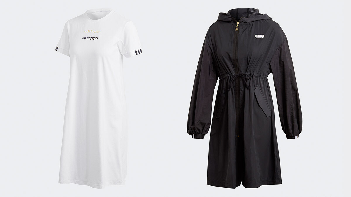 R.Y.V.白色抽繩洋裝 NTD2,490、R.Y.V.黑色長版夾克 NTD3,890