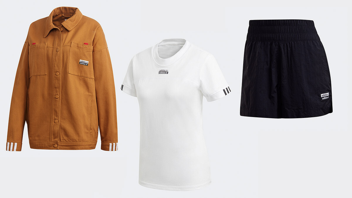 R.Y.V.卡其色夾克 NTD4,890、R.Y.V.白色上衣 NTD1,290、R.Y.V.黑色短褲 NTD1,490