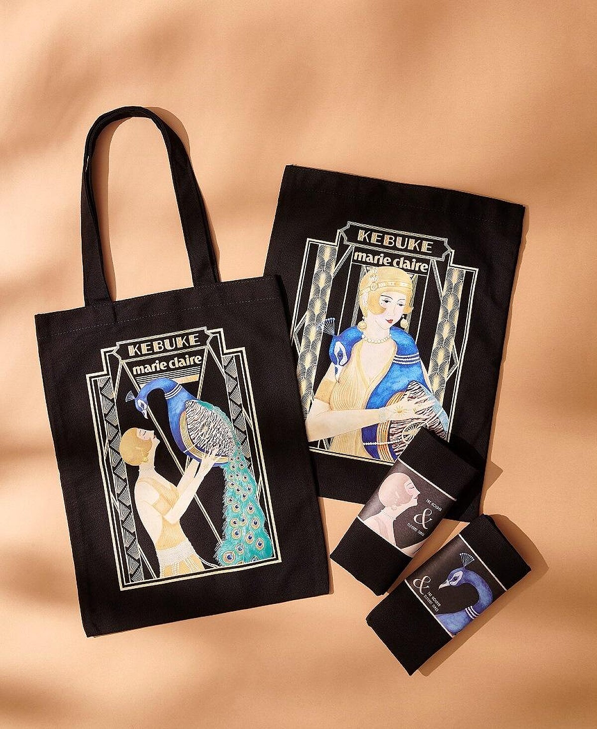 KEBUKE X Marie Claire 絕世傾城帆布袋（佳人款／艷雀款），各NT349。