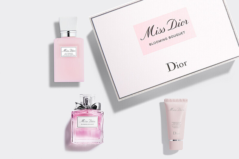 花漾迪奧香氛潤膚組：花漾迪奧淡香水50ml、花漾迪奧芬芳身體乳75ml、Miss Dior玫瑰護手霜20ml