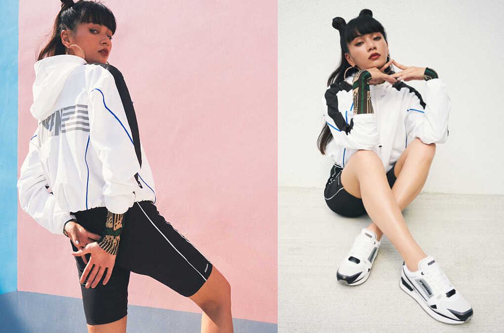 流行系列Evide休閒背心，NT1,280、流行系列PUMA QUEEN 印花薄長T恤，NT1,780、流行系列PUMA QUEEN 連帽外套，NT4,380、流行系列PUMA QUEEN 短褲，NT1,780、Mile Rider Sunny GatawayWn's鞋款，NT2,980