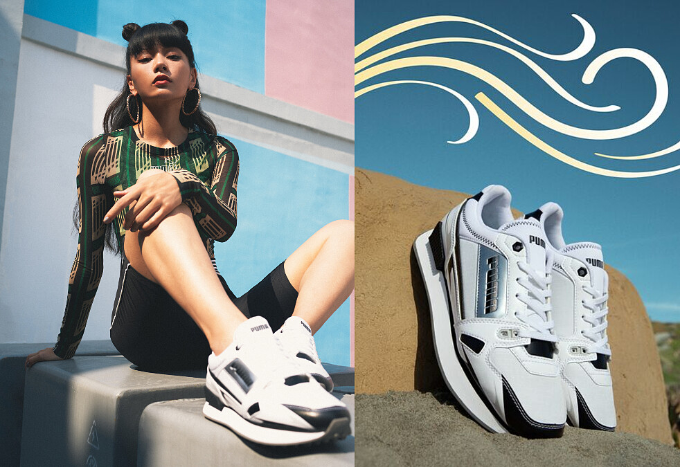 流行系列PUMA QUEEN 印花薄長T恤，NT1,780、流行系列PUMA QUEEN 短褲，NT1,780、Mile Rider Sunny GatawayWn's鞋款，NT2,980