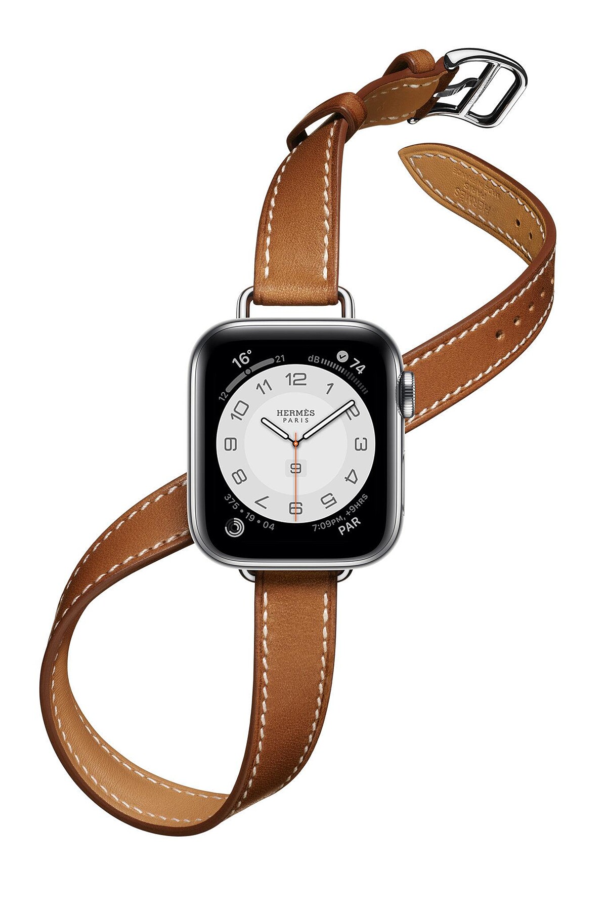 第六代 Apple Watch Herm&egrave;s_Herm&egrave;s Attelage 系列(40mm錶殼)_雙圈 淺黃褐色 Bar&eacute;nia 小牛皮錶帶