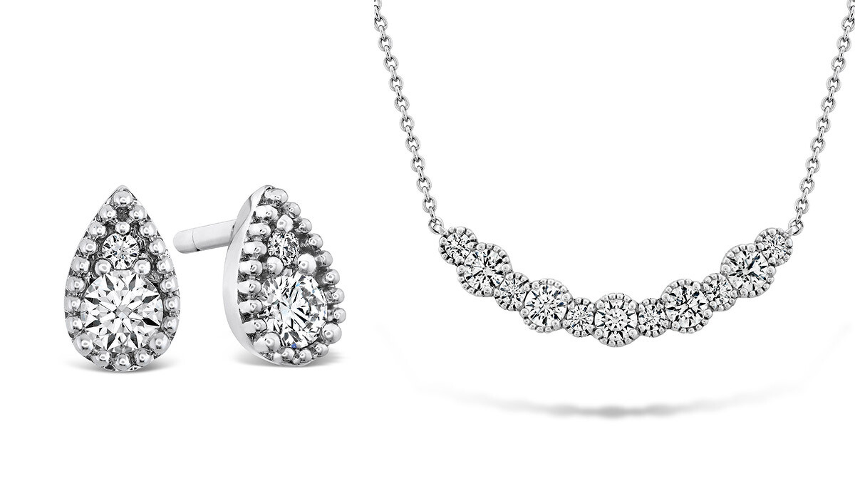 BEHATI BEADED白K金鑽石耳環、BEHATI BEADED白K金鑽石中型項鍊