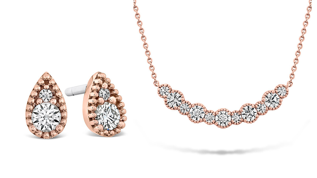 BEHATI BEADED玫瑰金鑽石耳環、BEHATI BEADED玫瑰金鑽石中型項鍊