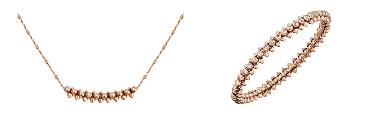 CLASH DE CARTIER系列玫瑰金鑽石項鍊、玫瑰金鑽石手環。