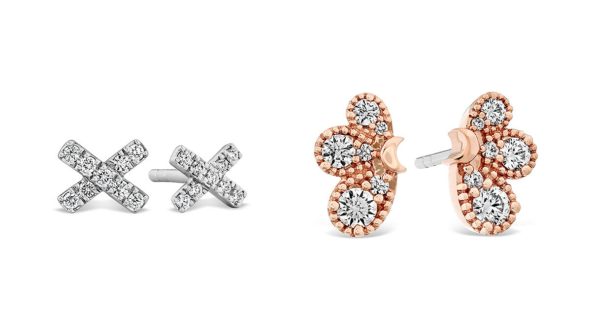 圖左/HARLEY XO白K金鑽石耳環,圖右/BEHATI玫瑰金鑽石耳環