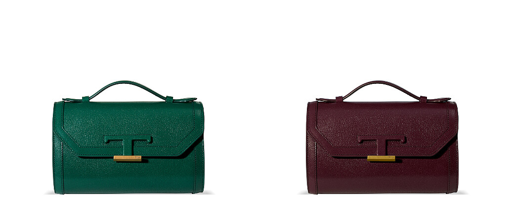 T Timeless系列:亮綠色迷你圓筒肩背包NT$59,200、淺咖啡紅迷你圓筒肩背包NT$59,200。