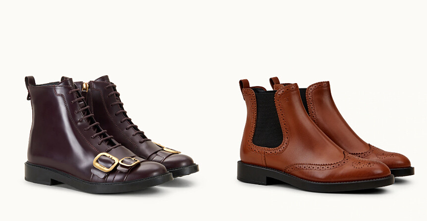 TOD’S 金屬飾釦短靴,NT32,200、TOD’S 復古雕花短靴,NT27,500