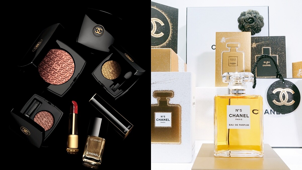 CHANEL 香奈兒2020聖誕彩妝鏈帶圖騰太吸睛！焦糖玫瑰色頰彩盤必收，連N°5都推出限量髮香噴霧 
