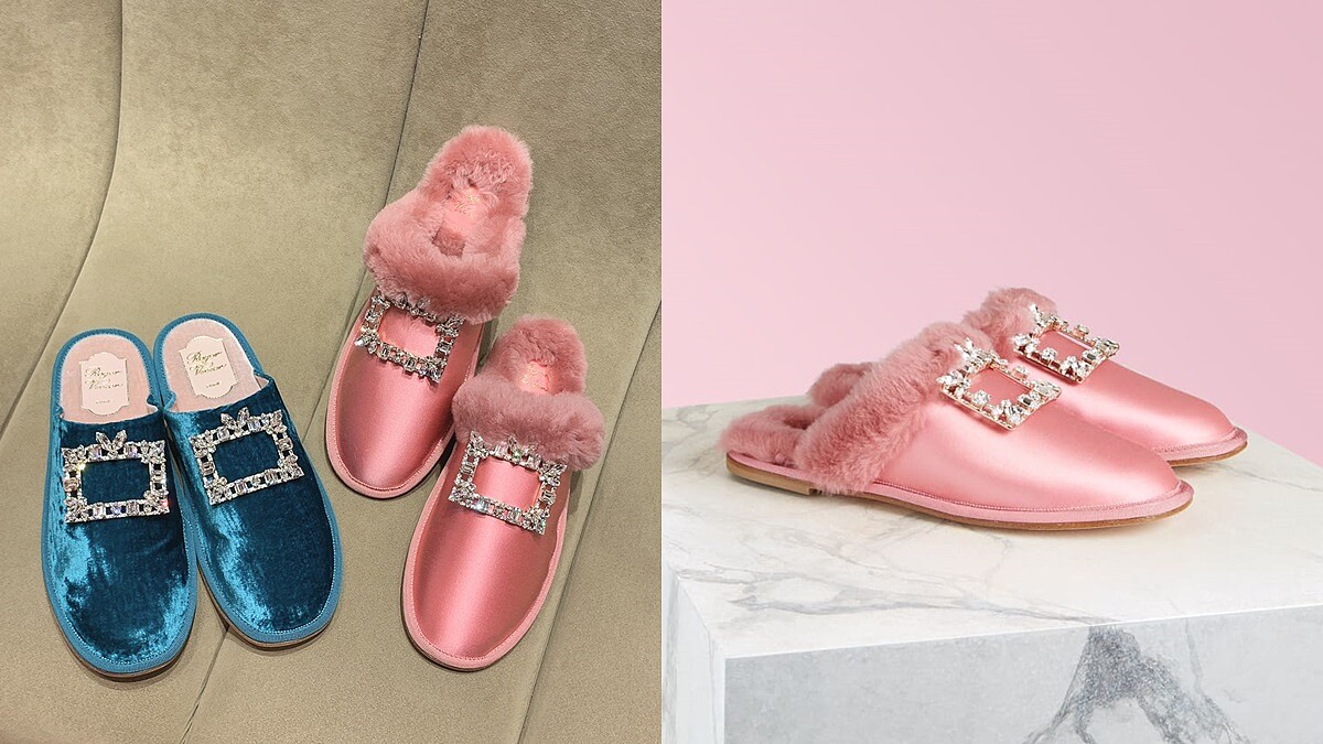 奢華居家風盛行！Roger Vivier秋冬推出絲絨方釦居家拖鞋，寶寶粉配色太過份