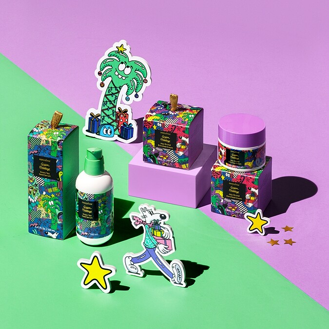 innisfree 2020綠色聖誕綠茶籽保濕精華、濟州寒蘭複合滋養霜。