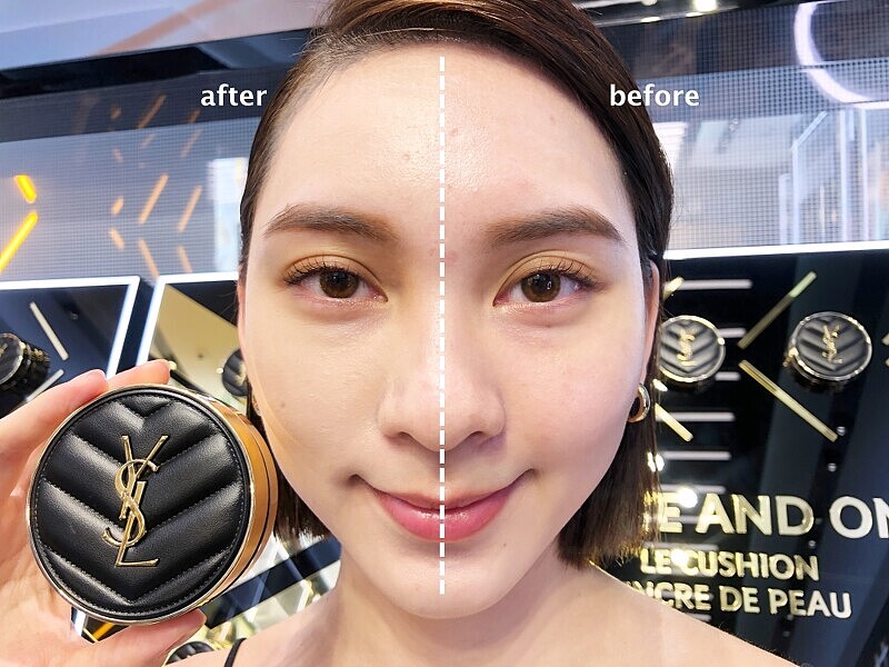 YSL恆久完美霧光氣墊粉餅妝效