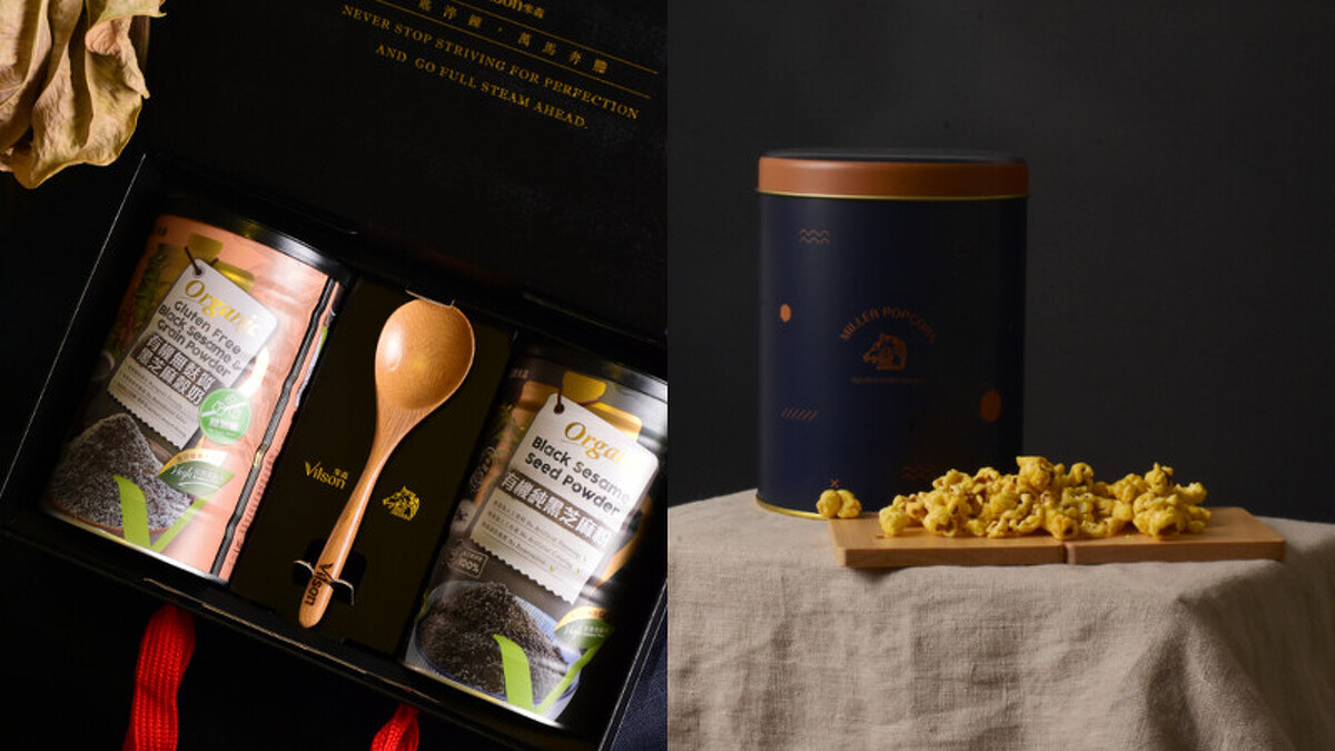 (左圖)米森金粹芝麻禮盒/(右圖)米樂聯名爆米花